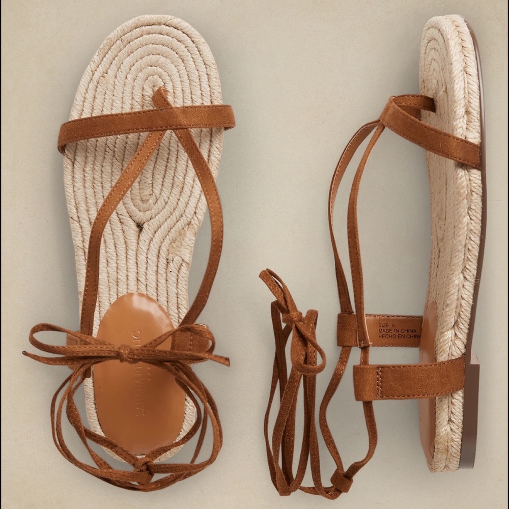 NWT BANANA REPUBLIC Leather Espadrille Gladiator Sandals Brown